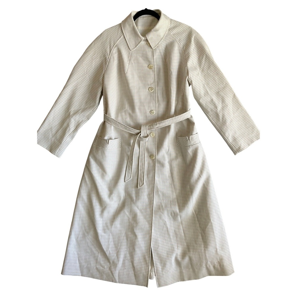 Weatherbee Vintage Plaid Trench Coat Water Repellent Belted Collared Longline XL